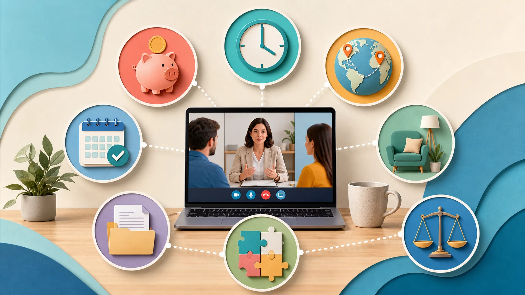 Siete ventajas visuales de la mediación online alrededor de una videoconferencia