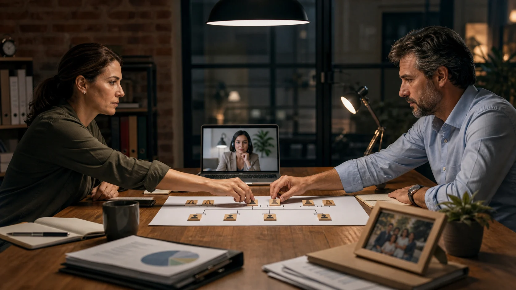 Socios de una empresa familiar buscando un acuerdo con apoyo de mediación online