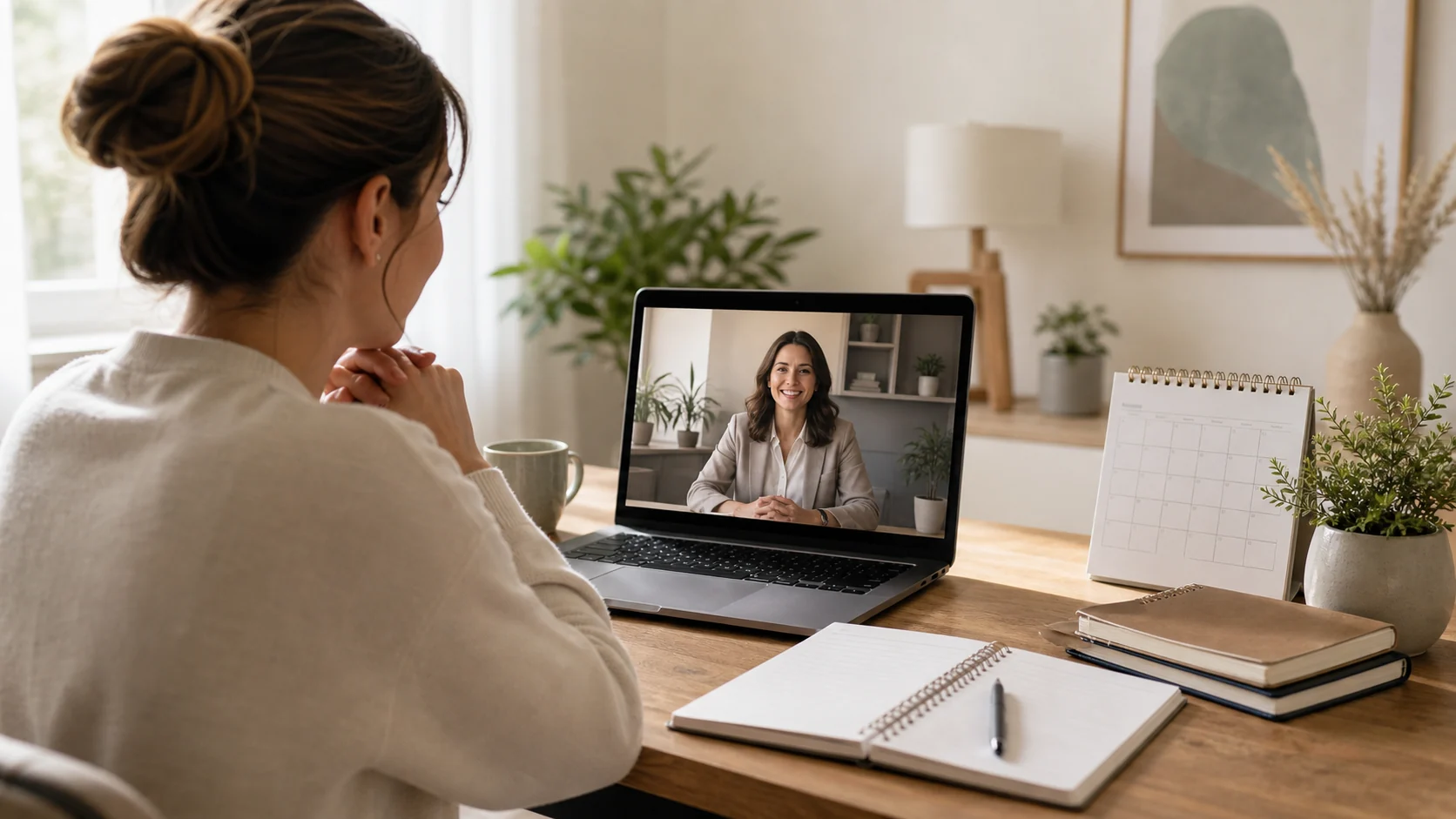 Persona accediendo a una primera sesión informativa de mediación online desde casa
